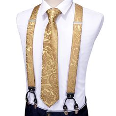 Suspender Size:125cm*3.5cm? ?Bowtie Size:?4.72"?x 2.36?¡À (12cm?x?6cm) Material Used: Genuine Leather +Double String Elastic Polyester Color: Same as the picture Application/Use: Adults, Unisex Gold Paisley, Tie Set, Suspenders, The Picture, Paisley, Genuine Leather, Size 4, Elastic, Leather