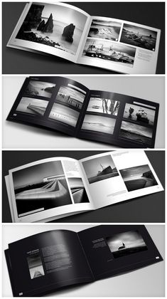 an open brochure with black and white images