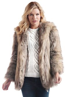 Grey Fox Faux Fur Hooded Coat - Donna Salyers Fabulous-Furs Hooded Outerwear With Faux Fur Trim, Fall Faux Fur Coat With Detachable Hood, Fall Faux Fur Hooded Coat, Fall Hooded Faux Fur Coat, Hooded Faux Fur Coat With Trim, Hooded Fur Coat With Faux Fur Trim For Fall, Fall Hooded Fur Coat With Faux Fur Trim, Faux Fur Coat With Detachable Hood, Best Winter Jackets