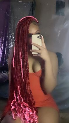 Red And Pink Hair Braids, Burgundy And Pink Box Braids, Pink And Red Peekaboo Braids, Burgundy Blonde Braids, Red And Pink Braids Black Women, Pink And Red Box Braids, Pink And Burgundy Braids, Burgundy And Blonde Box Braids, Blonde And Burgundy Box Braids