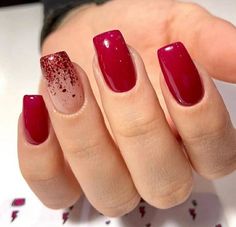 Red Nails Glitter, Red Gel Nails, Red Acrylic Nails, Valentine Nails, Short Square Nails, Red Nail, Xmas Nails, Chic Nails, Short Acrylic Nails