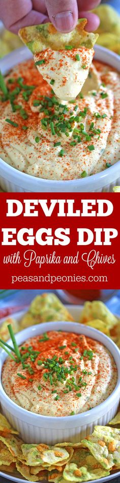 deviled eggs dip with paprika and chives is an easy appetizer