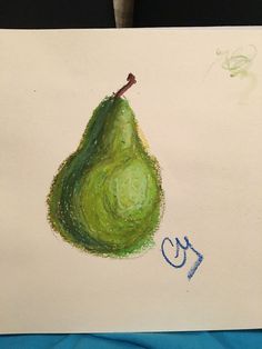 a drawing of a green pear on white paper