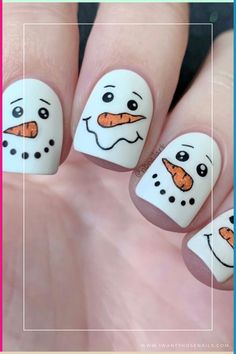 Cat almond nails pastel pink Fingernail Art Ideas, Winter Snowman Nails, Simple Snowman Nails, Simple Christmas Nail Art For Short Nails, Snow Man Nails Design, Cute Valentines Nail Ideas, Blue White Christmas Nails, Snowman Nail Design, Christmas Nail Art Designs Winter