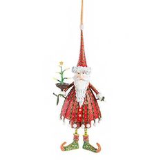 a christmas ornament with a santa clause on it's head and legs