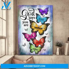 Jesus - Colorful butterfly - God says you are - Portrait Canvas Prints - Wall Art Jesus Portrait, Inspirational Wall Decor, Tapestry Wall Art, God Says, Colorful Butterfly, Portrait Canvas, Bible Verse Wall, Bible Verse Wall Art, Canvas Art Wall Decor