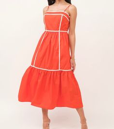 Orange Midi Dress with zipper Back fit regular size Casual A-line Dress With Back Zipper, Lined Cotton Dress With Straight Neckline, Cotton Dress With Straight Neckline And Lining, Square Neck Lined Midi Dress For Casual Wear, Casual Midi Dress With Straight Neckline, Chic Summer Dresses With Zipper Closure, Chic Summer Dress With Zipper Closure, Spring Dress With Square Neck And Back Zipper, Cotton Midi Dress With Straight Neckline For Brunch