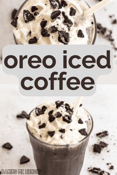 an oreo iced coffee with whipped cream and chocolate chips