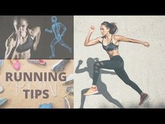 a woman is running and the words running tips are in front of her, along with an image of a man