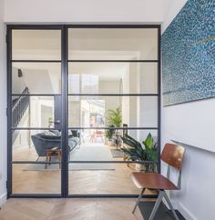 an open living room with sliding glass doors