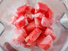 watermelon cubes in a blender with ice