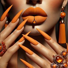 Elevate your decor with this stunning art print that captures the essence of modern glamour. Featuring bold matte orange lips paired with elegantly long nails and complemented by exquisite jewelry, this piece is a celebration of fashion and beauty. Ideal for salons, boutiques, or any space that appreciates bold and stylish aesthetics. Nail Art Poster Key Features: Available for Personal and Commercial use High-Resolution Quality: Ensure crisp, clear prints on any medium, from wall art to merchan Nails Poster Ideas, Orange And Maroon Nails, Erykah Badu Nails, Deep Orange Nails, Matte Orange Nail, Unique Nails Acrylic, Orange Nails For Fall, Orange Design Nails, New Trendy Nails