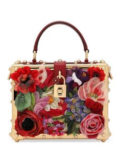 blood red/multicolour calf leather floral appliqué gold-tone trim gold-tone hardware strap and twist-lock fastening adjustable detachable shoulder strap single top handle main compartment internal card slot internal logo plaque Leather Floral, Dolce E Gabbana, Van Cleef Arpels, Floral Applique, Womens Purses, Dolce & Gabbana, Lady Dior, Hermes Birkin, Lalique