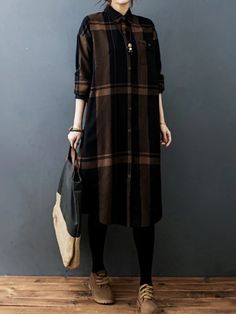 UOOOZEE Casual Long Sleeve Shirt Dress For Fall, Casual Long Sleeve Shift Shirt Dress, Long Sleeve Plaid Cotton Shirt Dress, Cotton Long Sleeve Shift Shirt Dress, Oversized Black Dresses With Buttons, Oversized Black Dress With Buttons, Casual Cotton Shirt Dress For Winter, Casual Shirt Dress With Relaxed Fit For Fall, Oversized Button-up Winter Dress