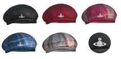 six hats with different designs on them, all in different colors and sizes are shown