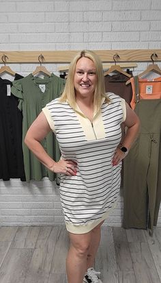 This 1/4 zip collared dress will be your go to casual outfit choice for the summer and even into the fall by throwing a jean jacket over it! Melissa is in her true size, Large. Collared Dress, Zip Collar, Dress Beige, Basic Style, Over It, Mini Dress With Sleeves, Kids Tops, Collar Dress, 1/4 Zip