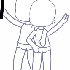 a drawing of two people standing next to each other with their arms in the air