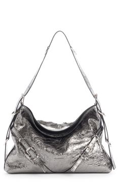 New to Givenchy, this versatile everyday hobo combines glam detailing with a casual slouchy design for a chic look. Gleaming metal accents reflect creative director Matthew Williams's obsession with hardware. Open top Adjustable shoulder strap Leather Made in Italy Designer Handbags Rich Wardrobe, Style For Winter, Bright Bag, Rattan Handbags, Metallic Handbags, Givenchy Bag, Popular Handbags, Creative Stuff, Work Tote