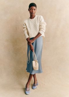 Sandy Skirt - Poppy - Viscose - Sézane Sezane Sandy Skirt, Sezane Skirt, Blue Skirt Outfits, Summer Shopping, Fashion Terms, Skirt Trends, Paris Outfits, Spring Wardrobe