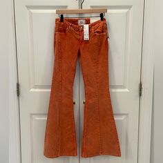 Nwt Bdg Extreme Flare Orange Corduroy Pants (Size 24) Comes From A Smoke Free Home. Orange Clothes Aesthetic, Orange Flare Pants, Orange Corduroy Pants, 80's Clothes, Orange Clothes, Slay Fits, Character Customization, 70s Clothes, Extra Fashion