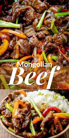 beef and vegetables in a bowl with rice on the side, and an easy recipe to make