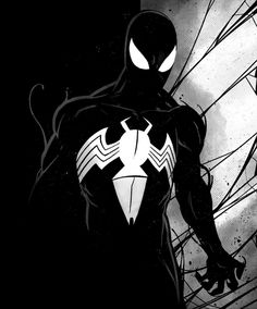 a black and white image of a spider man