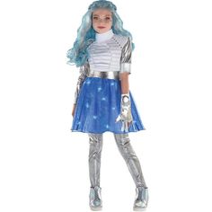 Zombies 3 Addison, Shining Costume, Alien Halloween Costume, Blue And Silver Dress, Metallic Jumpsuit, Zombies 3, Disney Zombies, Metallic Jumpsuits, Alien Costume