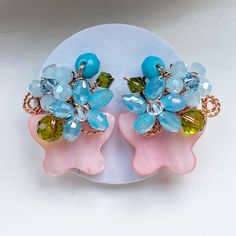 Butterfly shape shell bead and glass beads earrings. Thank you for visiting PastelGems. Handmade Pink Butterfly Earrings, Butterfly Shape, Sustainable Gifts, Butterfly Earrings, Cluster Earrings, Shell Earrings, Shell Beads, Blue Earrings, Pink Blue