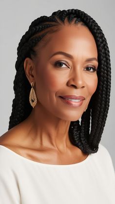 10 Stylish Braids Hairstyles for Older Black Women Over 50 - Gloria Thames' Beauty Inspiration Black Old Lady Hairstyles, Braid Styles For Black Women Over 60, Braids For 50 Year Old Black Women, Braids For Older Black Women, Braids For Older Black Women Over 50, Stylish Braids, Edgy Hairstyles, Older Women's Hairstyles, Black Ponytail