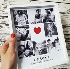 a person holding up a framed photo with photos on it and the words mama written in red