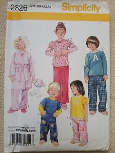 Simplicity Sewing Pattern 2826 Pajamas Robe Size 4-8 Child Boys Girls Uncut FF  | eBay Robe Sewing Pattern, Pajama Pants Pattern, Pajamas Robe, Boys Sewing Patterns, Vintage Clothes Patterns, Boy Sewing, Sewing Pattern Shop, Toddler Pajamas, Vogue Sewing Patterns