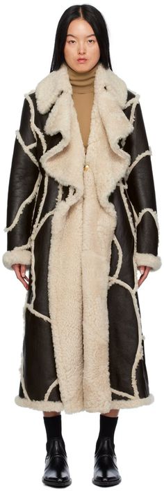 Chloé: Black & White Patchwork Shearling Coat | SSENSE Lambskin Coat, Long Winter Coats, Boho Chic Outfits, Shearling Coat, Winter Coats, Winter Coats Women, Winter Fashion Outfits, Outerwear Coats, Autumn Winter Fashion