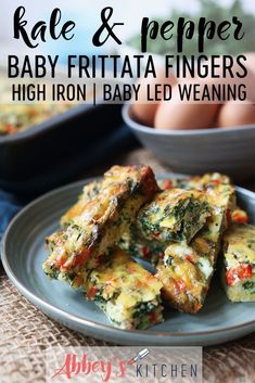 egg and pepper baby frittata fingers on a plate with eggs in the background