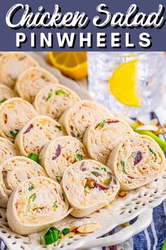 chicken salad pinwheels Chicken Salad Pinwheels, Pasta House, Chicken Pinwheels, Tortilla Pinwheels, Pinwheel Sandwiches, Autumn Treats, Chicken Salad Wrap, Pinwheel Appetizers, Tortilla Wrap