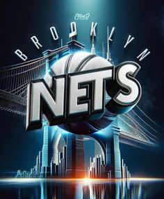 the brooklyn nets logo is shown in front of a cityscape