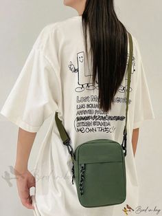 Bird in Bag - Mini Fashionable Simple Shoulder Bag Casual Canvas School Bag In Solid Color, Casual Solid Color Canvas Bag For School, Casual Solid Color Canvas School Bag, Green Shoulder Bag For Travel, Green Solid Color Shoulder Bag For Travel, Green Solid Color Travel Shoulder Bag, Casual Canvas School Bag, Casual Canvas Pouch Bag For Daily Use, Trendy Green Shoulder Bag With Pockets