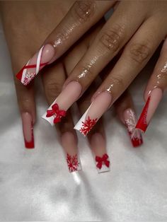 Christmas Nail Set, Nail Designs Valentines, Nails Design With Rhinestones, Cute Acrylic Nail Designs, Creative Nail Designs, Snowflake Nails, Long Acrylic, Pink Acrylic, Glam Nails