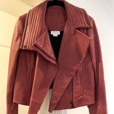 Helmut Lang Brick Red Leather Jacket. In Excellent Condition! Chic Burgundy Leather Jacket For Winter, Chic Burgundy Leather Jacket, Chic Fitted Burgundy Biker Jacket, Burgundy Leather Jacket For Spring Workwear, Chic Red Leather Jacket With Zipper Closure, Brick Red, Helmut Lang, Red Leather Jacket, Womens Sizes