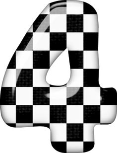 the number four is made up of black and white checkerboard pattern, with one letter missing