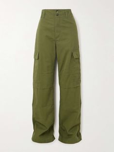 SAINT LAURENT Cotton-twill straight-leg cargo pants Cargo Pants Outfit, Italy Outfits, Green Cargo Pants, Green Cargo, Spring Fashion Trends, Green Pants, Sports Suit, Pants Straight, The Trend