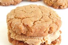 three peanut butter cookies stacked on top of each other