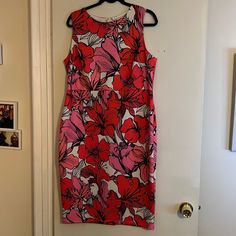 Flattering Dress With Stretch. Great Length And Great Dress To Move Into The Fall With A Cardi Or Jacket. 43 Inches From Shoulder To Bottom Hem. Never Worn But I Removed The Tags. Red Floral Print Knee-length Sleeveless Dress, Red Floral Print Sleeveless Knee-length Dress, Red Floral Print Fitted Sleeveless Dress, Red Fitted Sleeveless Dress With Floral Print, Fitted Red Floral Sleeveless Dress, Houndstooth Sweater, Vibrant Dress, High Neck Mini Dress, Bias Cut Skirt