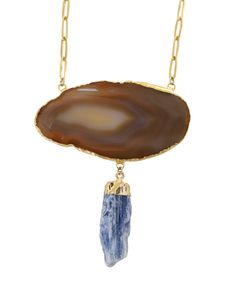 Brown Agate Blue Kyanite Point Bib Necklace Brown Agate, Agate Slice, Blue Kyanite, Agate Crystal, Bib Necklace, Paper Clip, Crystals And Gemstones, Lobster Clasp, Agate