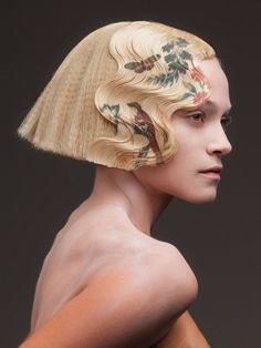 Digitally Printed Flower Hairstyles by Alexis Ferrer Hair Saloon, Hair Print, Editorial Hair, Hair Reference, Floral Hair