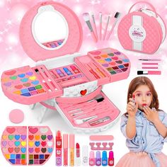 66 Pcs Kids Makeup Sets For Girls with Portable Stand,Make Up Starter Kit Children Princess Pretend Play Games Toys Presents,Little Girl Birthday Gifts Set For Age 3 4 5 6 7 8 9 10 11 12 Years Old : Amazon.co.uk: Toys & Games Kids Makeup Kit, Makeup Toys, Makeup Kit For Kids, Play Makeup, Barbie Makeup, Cosmetic Sets, Kids Makeup, Kids Gift Guide, Christmas Birthday Gifts