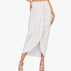 Shein Women's Casual Slit Wrap Asymmetrical Elastic High Waist Maxi Draped Skirt. Size Sm. New Without Tags Product Details Fabric Type 92% Polyester, 8% Spandex Care Instructions Machine Wash Closure Type Elastic Length High-Low Pleats Pattern, Khaki Tops, Long Skirt Fashion, Elastic Skirt, High Waisted Maxi Skirt, Draped Skirt, Ruched Skirt, Long Skirts For Women, Elegant Skirt