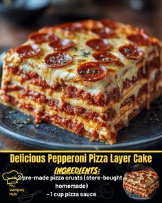 Delicious Pepperoni Pizza Layer Cake Pizza Cookie Cake, Dinner Pie Recipes, Pizza Dough Ideas, Pepperoni Pizza Casserole Recipe, Stromboli Recipes, Lasagna Pizza, Pepperoni Pizza Casserole, Pizza Bread Recipe, Dinner Pies