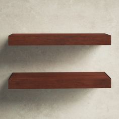 two wooden shelves against a wall with one shelf missing the top and another empty space for text