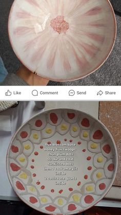 two plates with different designs and words on them