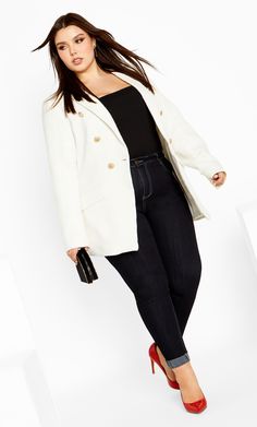 Strappy Stilettos, Workwear Jacket, City Chic, Gold Buttons, Hip Length, Perfect Outfit, Outerwear Jackets, Wardrobe Essentials, Plus Size Fashion